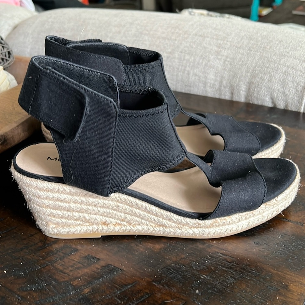 Moda Spana Wedge Sandals Shoes 2.5” Rope Heels Black Tan Size 9.5